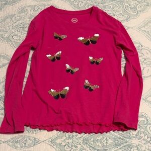 Wonder Nation Pink Long Sleeve Shirt with Butterfly Design